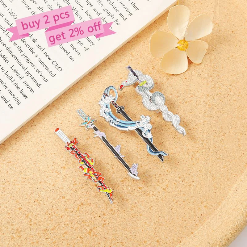 Pines Lapel Badges Cartoon Jewelry Gift for Fans Friends Demon Slayer Weapon Enamel Brooch Custom Anime Knife