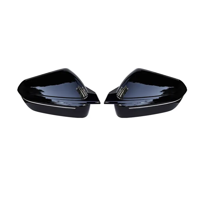 2pcs Car Rearview Mirror Cover Cow horn decorative cover For BMW ix I20 2021 2022 2023 2024 Carbon fiber pattern
