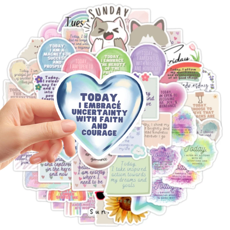 50PCS Cute Cartoon Colorful Motivational Phrases Stickers Pack Affirmation Positive Stickers DIY Inspirational Decals Kids Toys