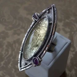 NEW Ethnic Style Natural Stone Rings for Women Vintage Statement Silver Color Finger Ring Antique Metal Jewelry Party Gifts