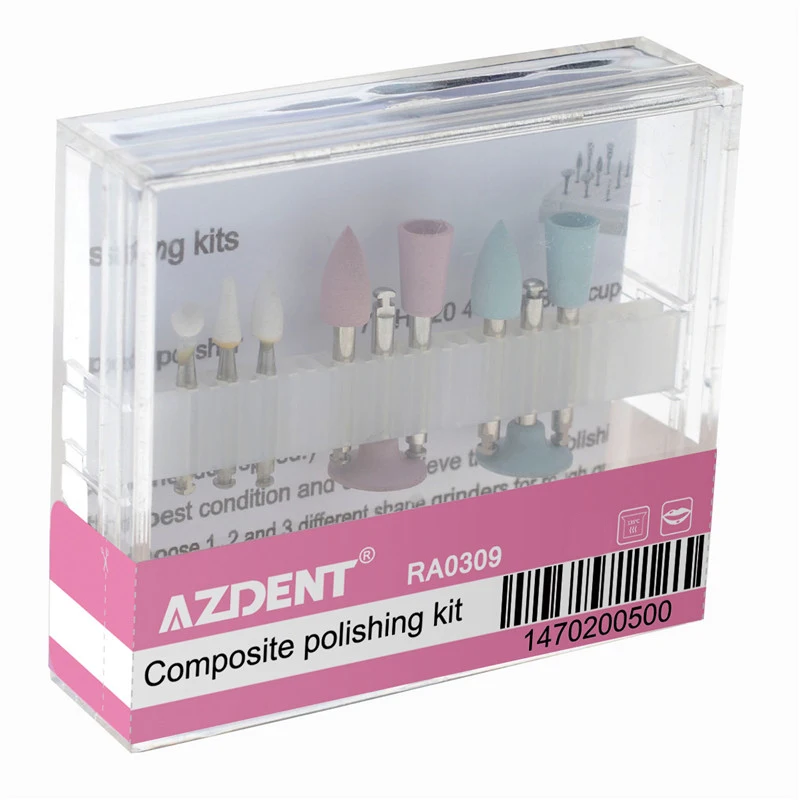 9PCS/Box AZDENT Dental Composite Polishing Kit RA 0309 for Low Speed Handpiece Contra Angle Ceramic Silicone Rubber Polishers