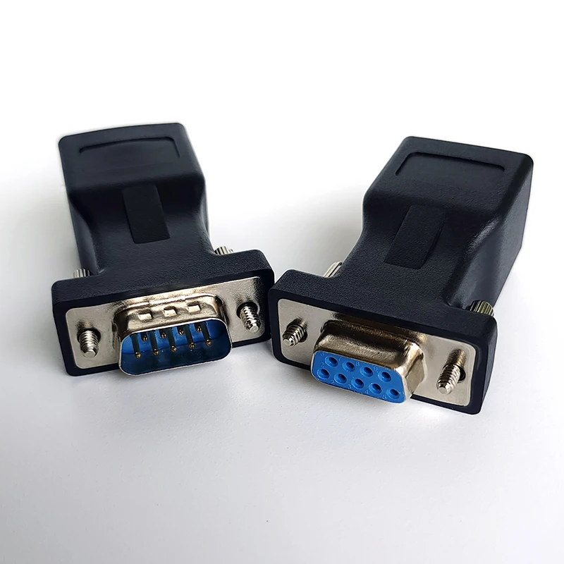 1PCS DB9 RS232 Male Female to RJ45 Female Adapter COM Serial Port to LAN Ethernet Converter Serial Signal Extender Connector