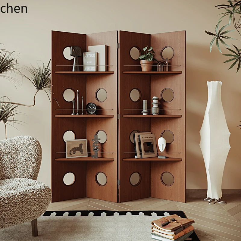 

LXC display screen living room solid wood storage rack folding mobile baffle home shelter simple bookshelf