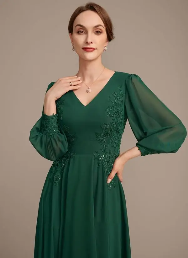 فساتين أم العروس بأكمام طويلة لحفلات الزفاف من الشيفون والدانتيل فستان سهرة رسمي