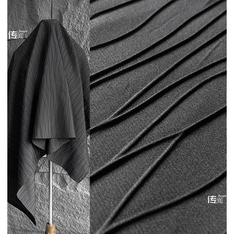 Black Striped Jacquard Irregular Three-dimensional Texture Fabric DIY Hat Skirt Clothing Designer Fabric Modification