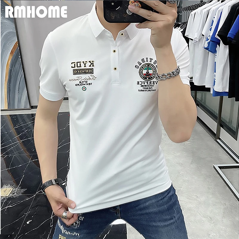 Men\'s Polo Shirt Versatile Personalized Fashion Male T-shirt Business Causal Embroidery Heavy Craft Tops Summer New Tees Clothes