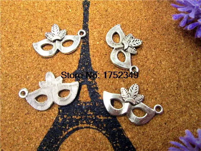 125pcs/lot--Mask Antique Tibetan Silver Halloween Face Mask Charm Pendants 26x16mm