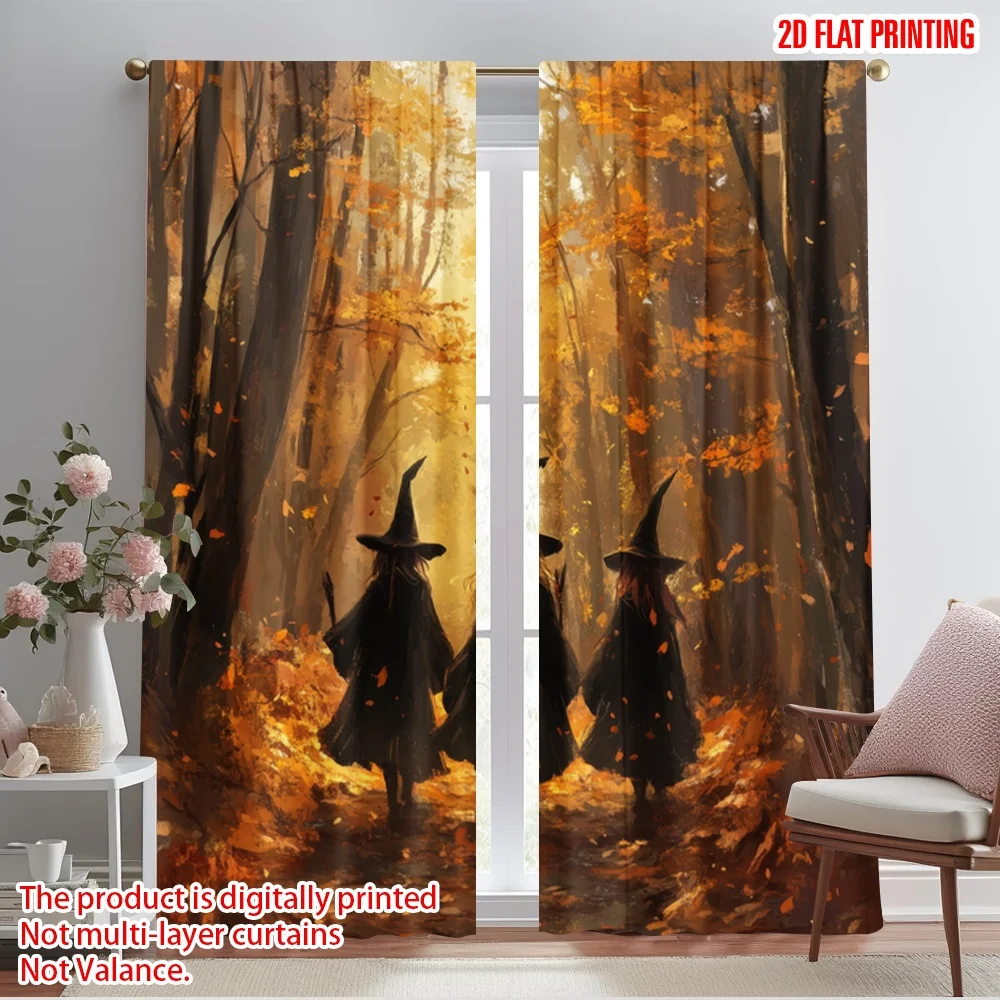 2pcs,2D plane printing Curtains Digital Printed Autumn Enchantment Durable 100% Polyester Fabric (without rod) Decorations
