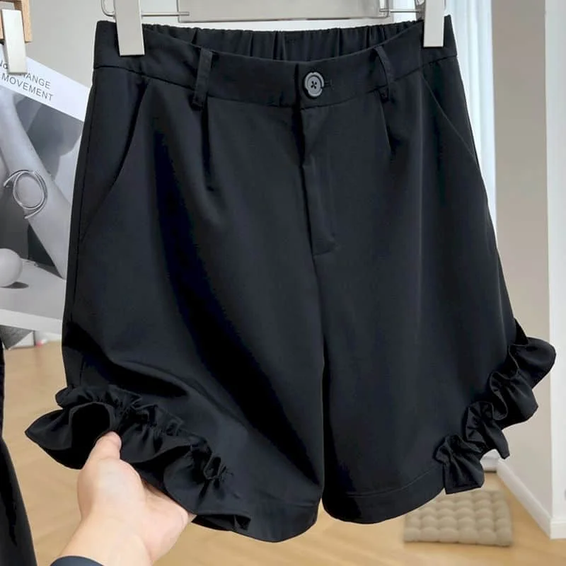 Solid Shorts Summer Sale Suit Fabric Casual Half Trousers Vintage Loose Korean Style High Waisted Straight Pants Women Clothing