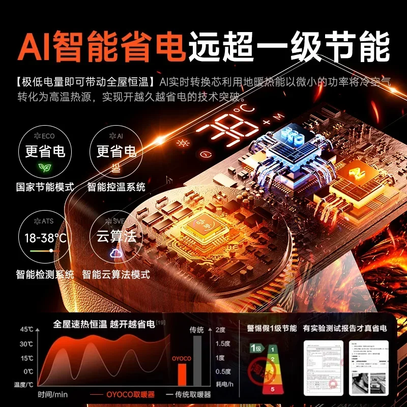 Calentador eléctrico para uso doméstico, área grande, calentamiento rápido, grafeno, dormitorio, baño, chimenea ultrasilencioso
