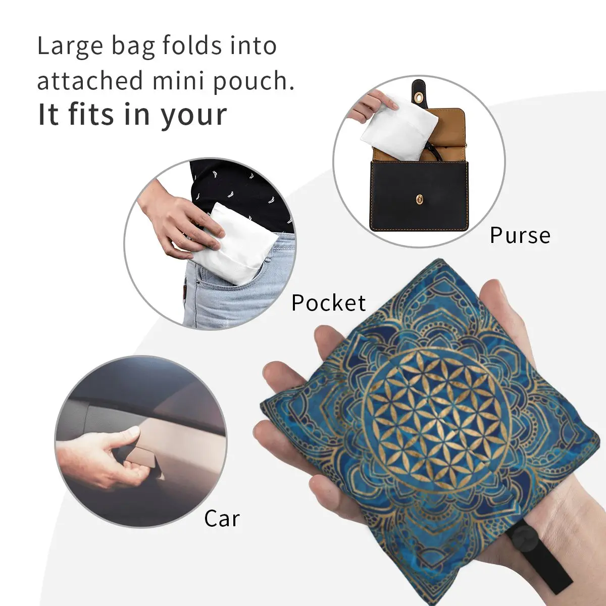 Flower Of Life In Lotus Mandala Groceries Tote Shopping Bag Women Custom Shopper Shoulder Bags Large Capacity Handbags