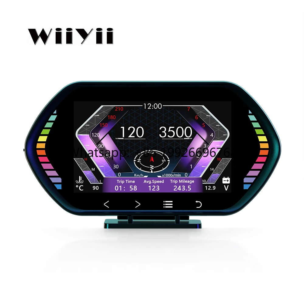 WiiYii Car OBD2 GPS LCD Meter F12 Windshield HUD Racing Gauge with Clock and Fuel Consumption Diagnostic Tool