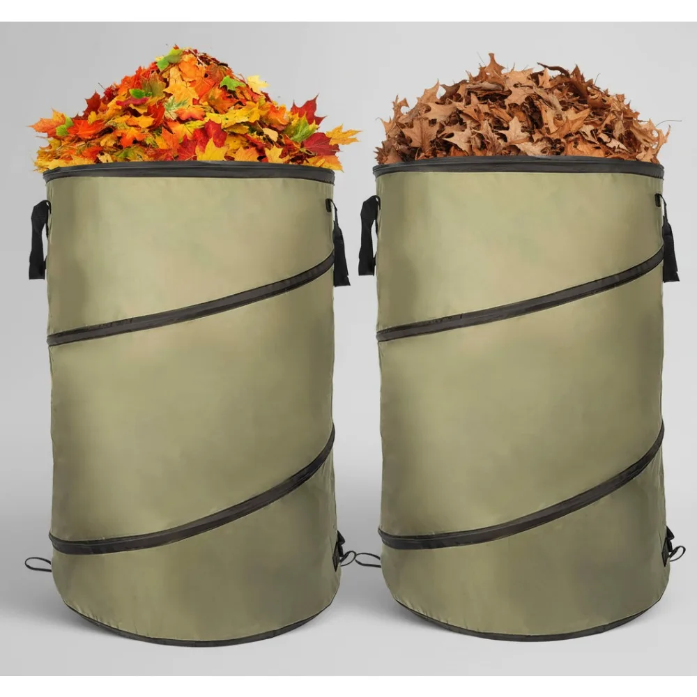

30 Gallon Collapsible Pop-Up Trash Can Leaf Bag Garden Waste Bin Outdoor Camping Storage with Handle (2 Pack)