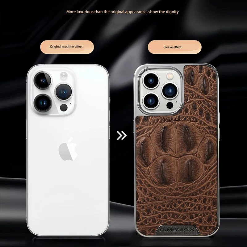 Genuine Leather Crocodile Pattern Electroplated Frame Phone Case For iPhone 12 13 14 15 Pro Max Luxury Leather Shockproof Covers