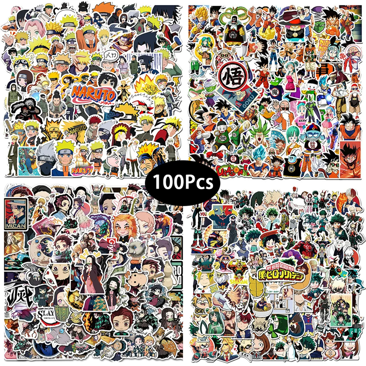 100pcs Anime Naruto Dragon Ball Z Demon Slayer Stickers Graffiti Luggage Laptop Skateboard Phone Decal Waterproof Sticker