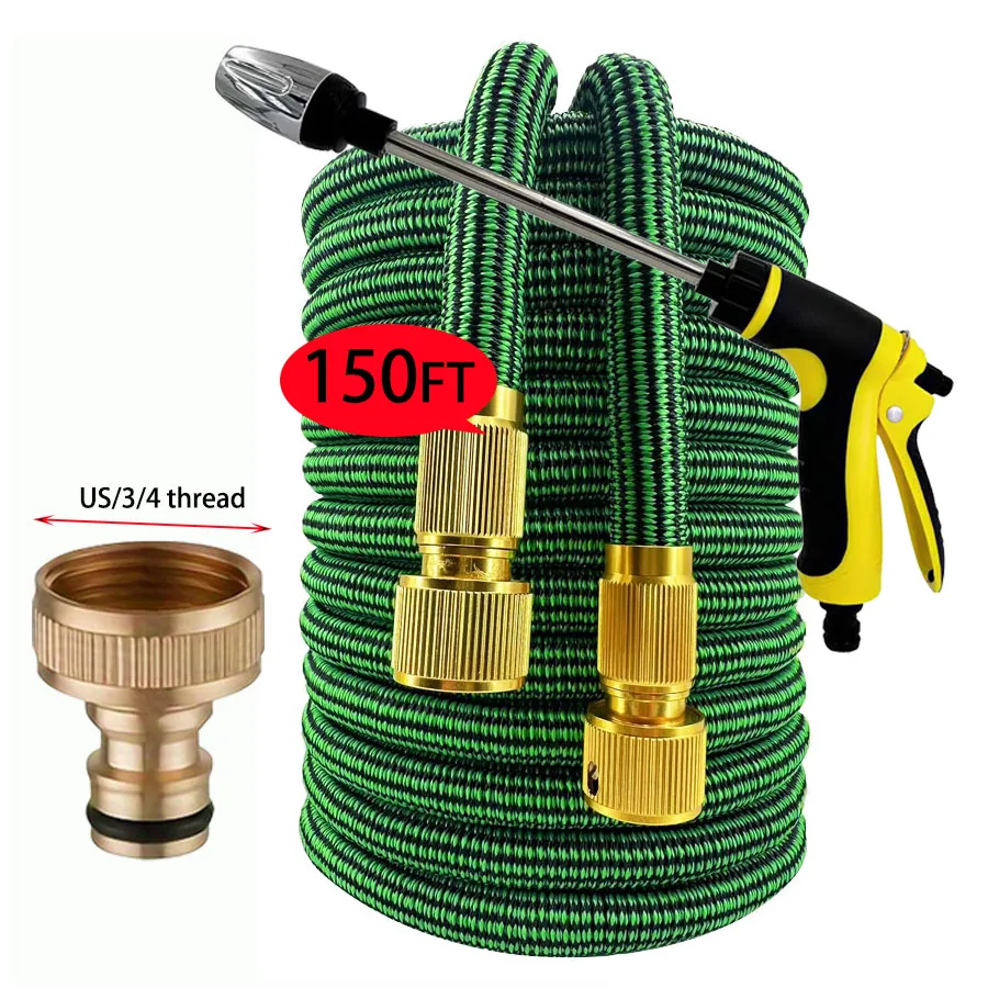 

150FT Expandable Garden Hose with High Pressure Spray Gun, 3/4" Solid Brass Fittings, Flexible Magic Water Hose for Car Washing