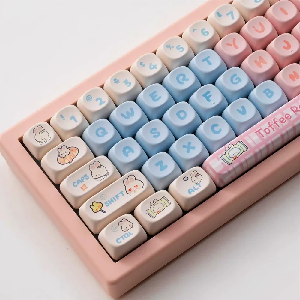 Gradient Color Creamy Bunny MOA Keycap Set PBT 140 Keys Girls Personalized for 60/64/84/98/108 Mechanical Keyboards