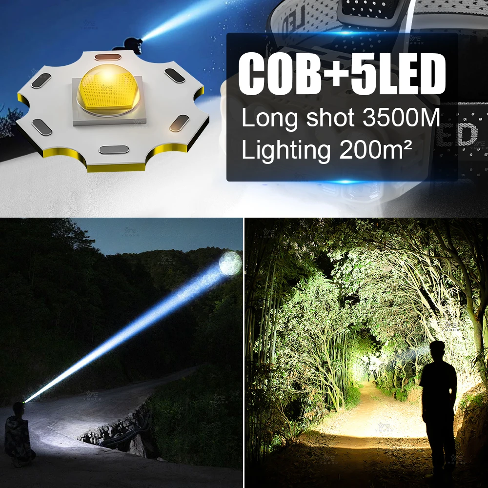 1800000LM Super Bright Headlamp USB Rechargeable LED Headlight 18650 Battery Flashlight Waterproof  Outdoor Camping Fishing Lamp