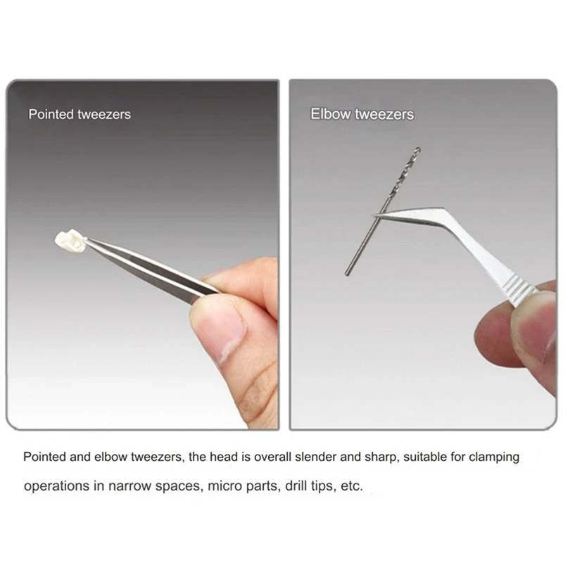 

4-Piece Set Of Stainless Steel Combination Tweezers, Elbow Tip, Labor-Saving Pliers,Cross-Reverse Flat-Mouth Stamp Clips