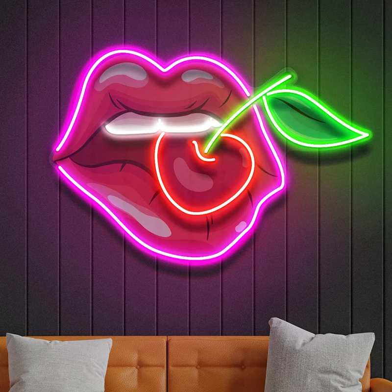 Imagem -03 - Sweet Cherry Led Neon Sign Arte Acrílica Quarto Sala Decoração da Parede Sinais de Luz Personalizados Impresso uv