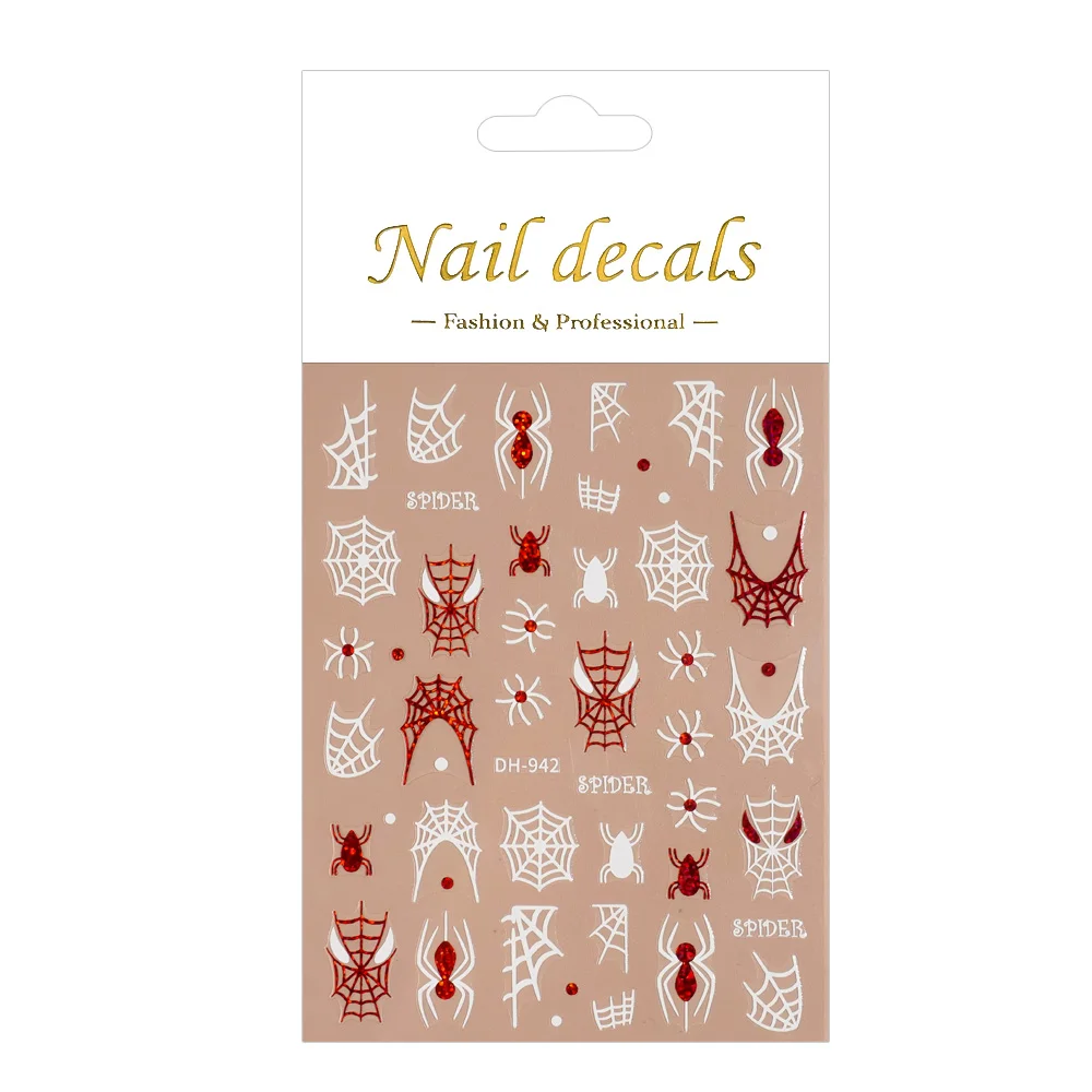 

1/5PCS Red White Spider Web Nail Stickers Dark Style Nail Art Decorative Stickers DIY Manicure Self Adhesive Decorative Decals