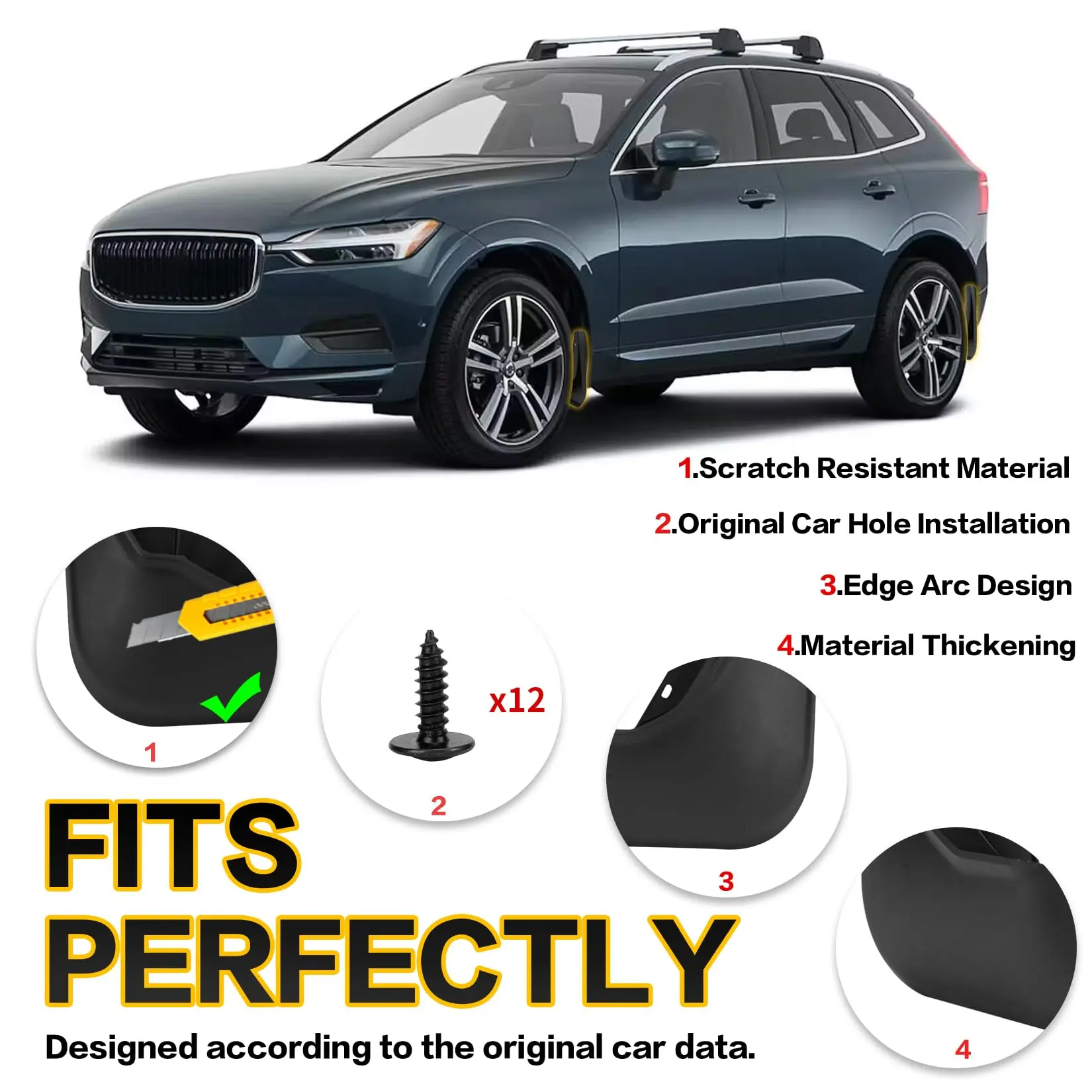 TOPGRIL Mud Flaps Kit For Volvo XC40 2019-2023 Mud Splash Guard Front