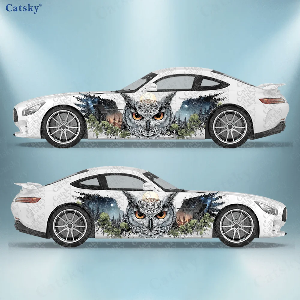 

2pcs Starry Night Owl Car Side Wraps, Self-Adhesive PVC Waterproof & Scratch-Resistant Stickers, Car Accessory Gift
