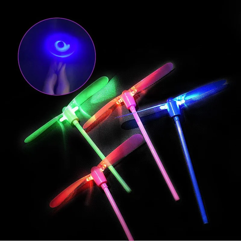 Children Kids Colorful Luminous Plastic Bamboo Dragonfly Flash Flying Fairy LED Toys Gifts