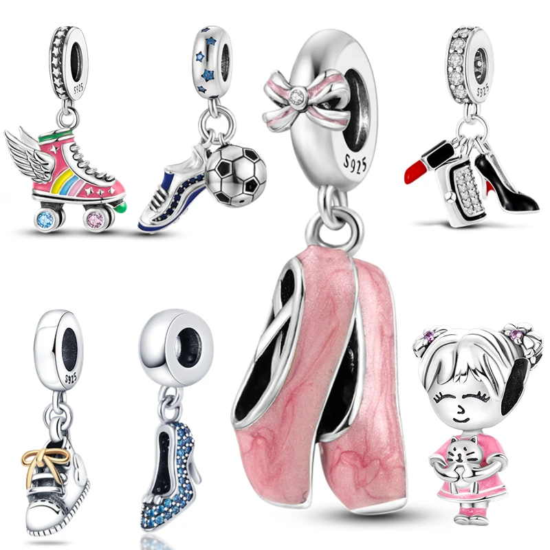 Real 100% 925 Sterling Silver Lipstick Shoes Bag Girl Boy Charms Beads Fit Pandora Original Bracelet Diy Jewelry Making 2023 New