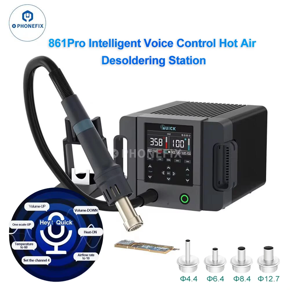 

QUICK 861 Pro Hot Air Desoldering Station Smart Voice Control Assistant PCB BGA SMD Chips Rework Station Heat Gun Repair Tool