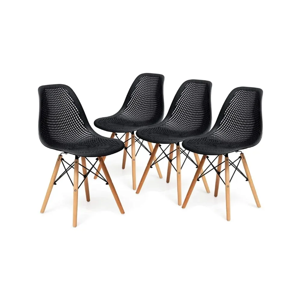 

Modern Dining Chairs, Outdoor Indoor Shell PP Lounge Side Chairs with Mesh Design, Beech Wood Legs