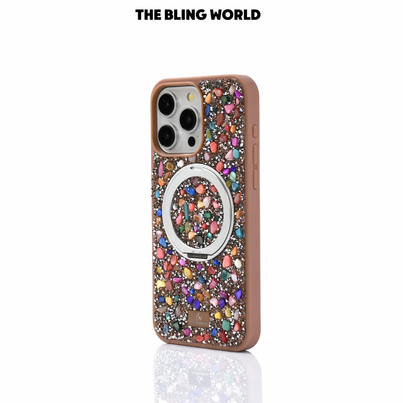 Creative Stone Pivot Folding Stand Phone Case For Apple 16 15pro 14 13 12 11 Premium Sense Full Cover Rhinestone Slamproof Case