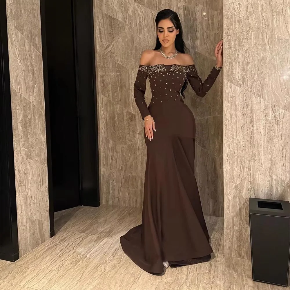 تخصيص رائعة Ruched المرأة فستان حفلة موسيقية مثير كم طويل الساحرة حورية البحر الطابق طول فستان الحفلات الديكور ثوب مسائي