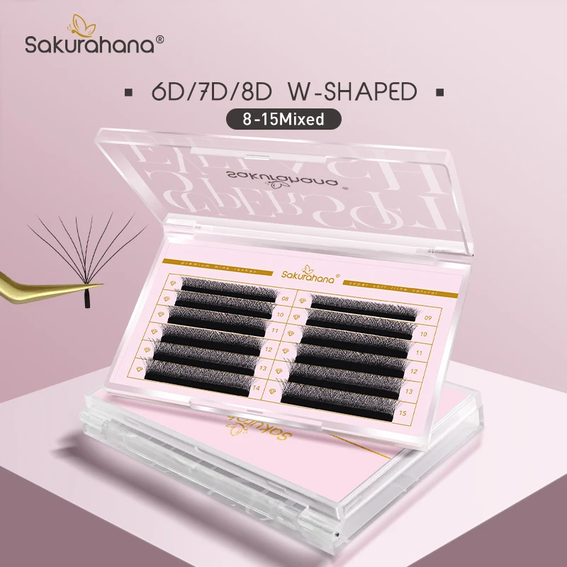 

SAKURAHANA Automatic Flowering W Shaped Bloom 6D 7D 8D Premade Fans C/D/L/LU Curl Mink Individual Lash