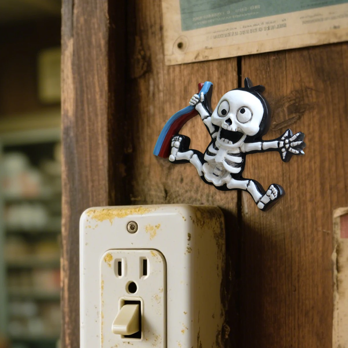 1 electric shock warning skull statue sticker, Halloween decoration electric shock skull warning, handmade resin crafts