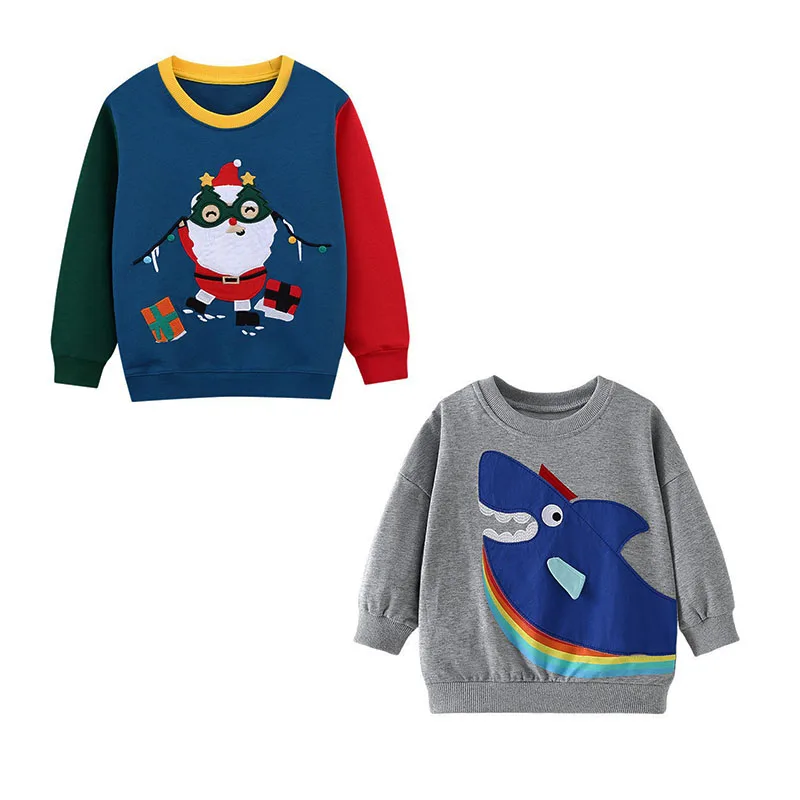 

Shark Shirts 2-7T Boys Girls Sweatshirts Santa Claus Embroidery Long Sleeve Baby Hooded Sport Shirts Autumn Spring Tops