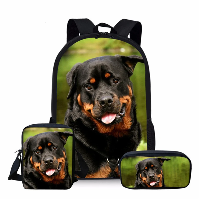 Sac à dos Cool Black Dog imprimé en 3D, cartable pour étudiant, sac à dos pour ordinateur portable, sac initié, étui à crayons, cadeau pour enfants, adolescents, 3 pièces par ensemble