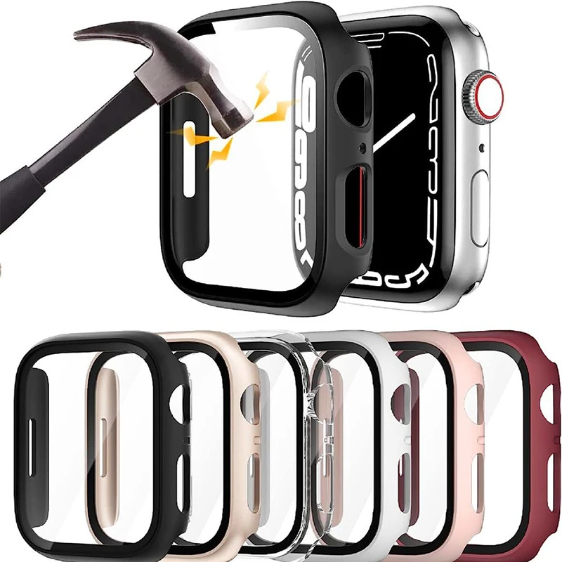 Glass+Cover For Apple Watch case 9 8 7 6 SE 5 iWatch Accessorie Screen Protector Apple watch serie 44mm 40mm 41mm 45mm 42mm 38mm