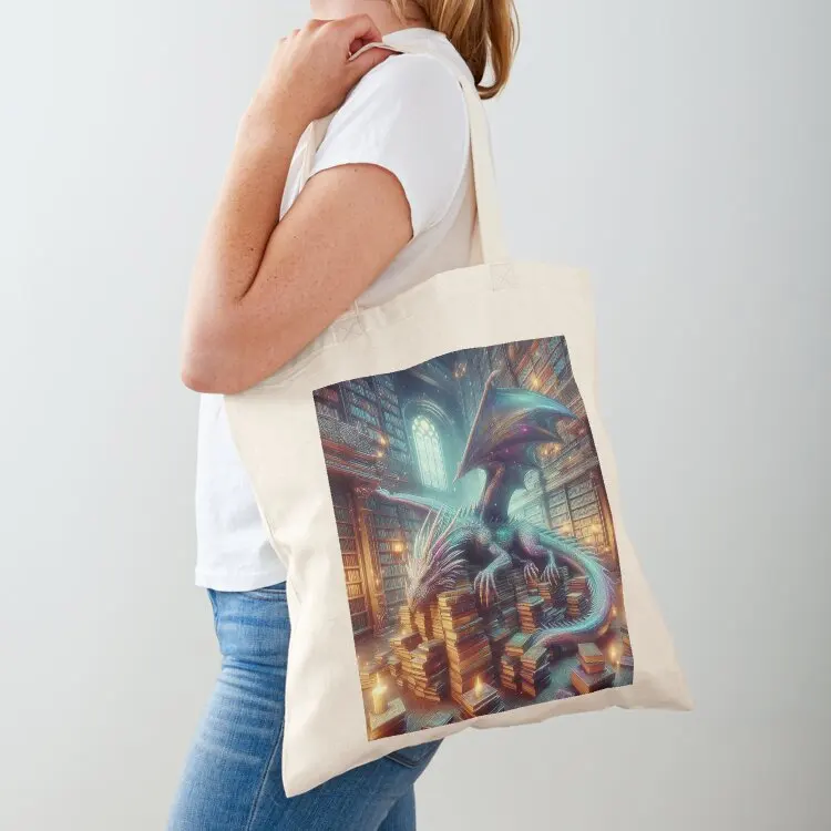 Fantasy library with sleeping dragon Tote Bag Women's bags shoping bag canvas tote