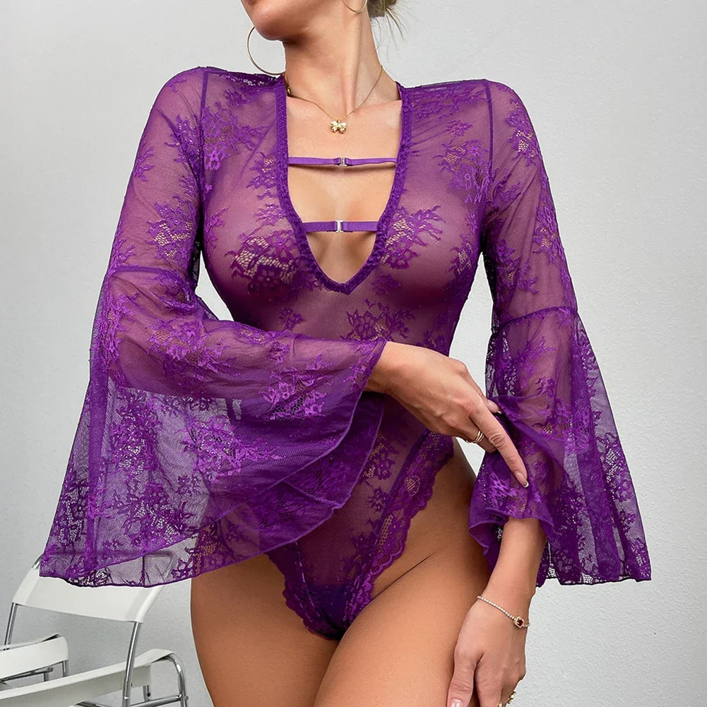 

Club Events Purple Sexy Mesh Gothic Style Sheer Lingerie Sheer Hollow Outfit Moderate Elasticity Polyester Fabric