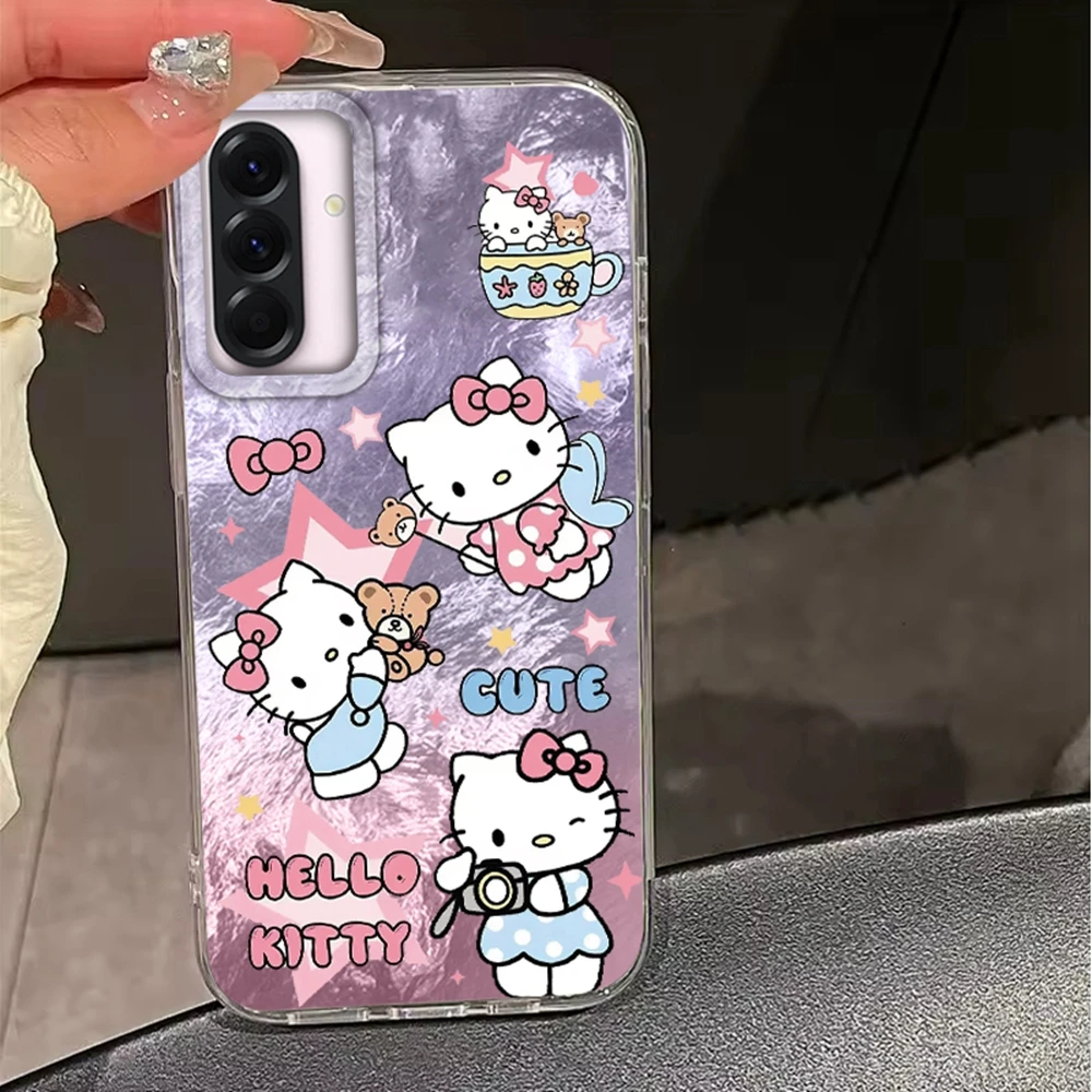 Casing Kartun Kucing Perempuan untuk Samsung Galaxy A16 A56 A17 A26 A36 A06 A07 A55 A35 A25 A54 S24 S25 Ultra S22 S23 FE Sampul Funda