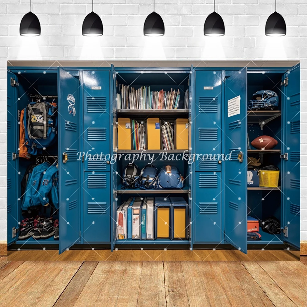 Baseball Club Locker Room Backdrop Vintage Blue Metal Cabinets Sports Class Photography Background School Theme Party Decor