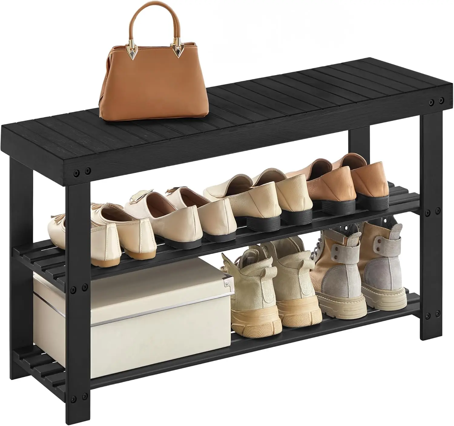 

Shoe Rack Bench, 3-Tier Bamboo Shoe Storage Organizer, Entryway Bench, for Entryway Bathroom Bedroom