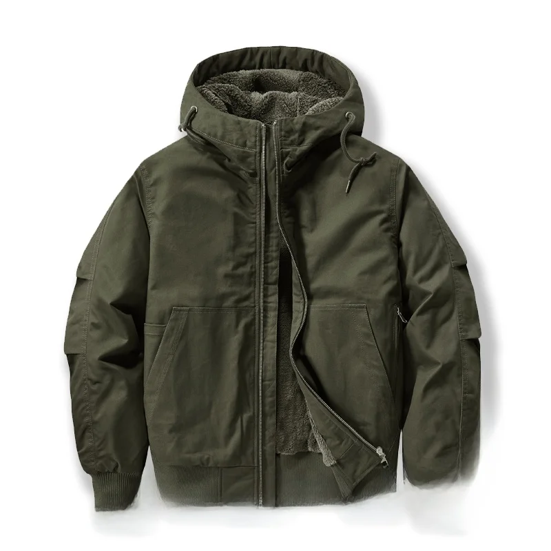 

Мужская зимняя утепленная куртка из чистого хлопка на флисовой подкладке, свободного кроя, с капюшоном, повседневная теплая верхняя одежда в городском стиле