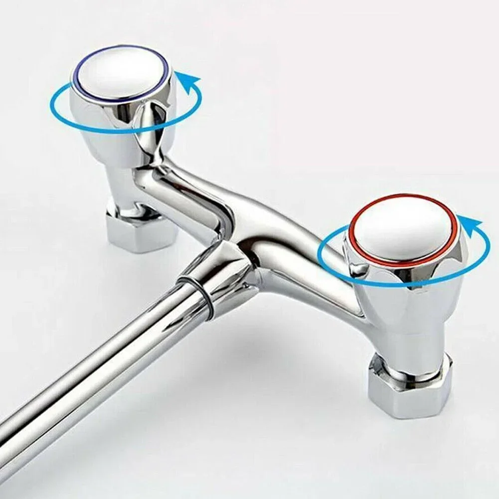 2Pcs Hot Cold Faucet Tap Handle Knob Covers Metal Chrome Plated Copper Faucet Cartridges Valve Replace Bathroom Kitchen Supply