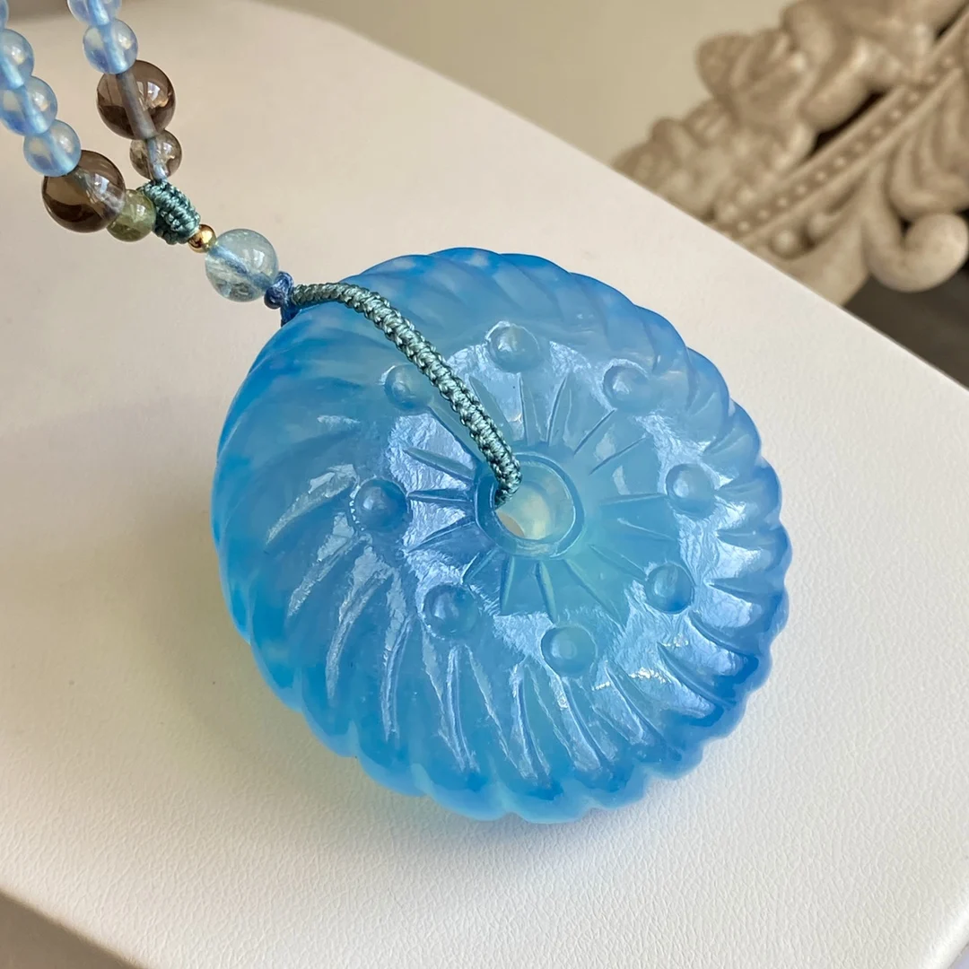 Natural Blue Aquamarine Pendant Big Aquamarine Brazil 49*14mm Donut aquamarine Necklace Women Fashion Jewelry AAAAAA