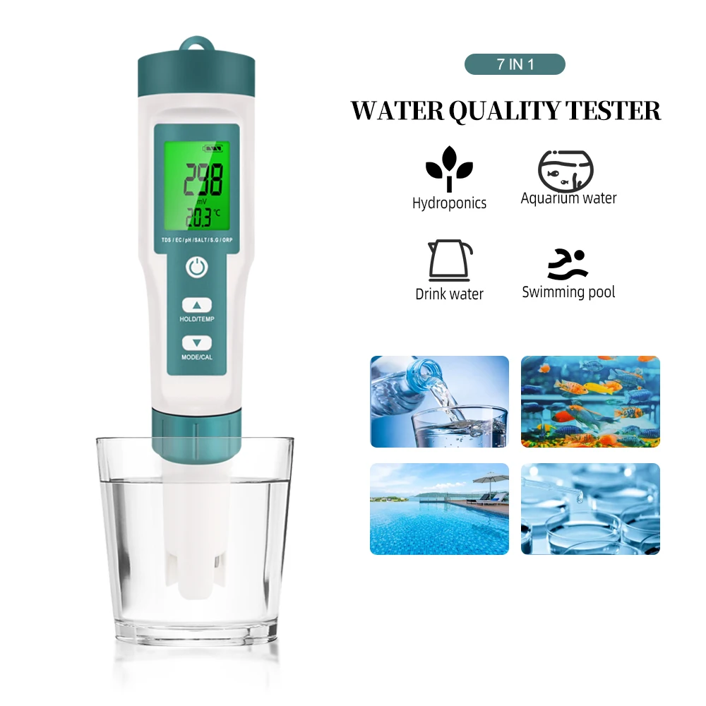 7 In 1 Digital Water Quality Tester ORP PH TDS EC Meter Salinity SG Temperature Tester Water Filter Purity Pen with Backlight