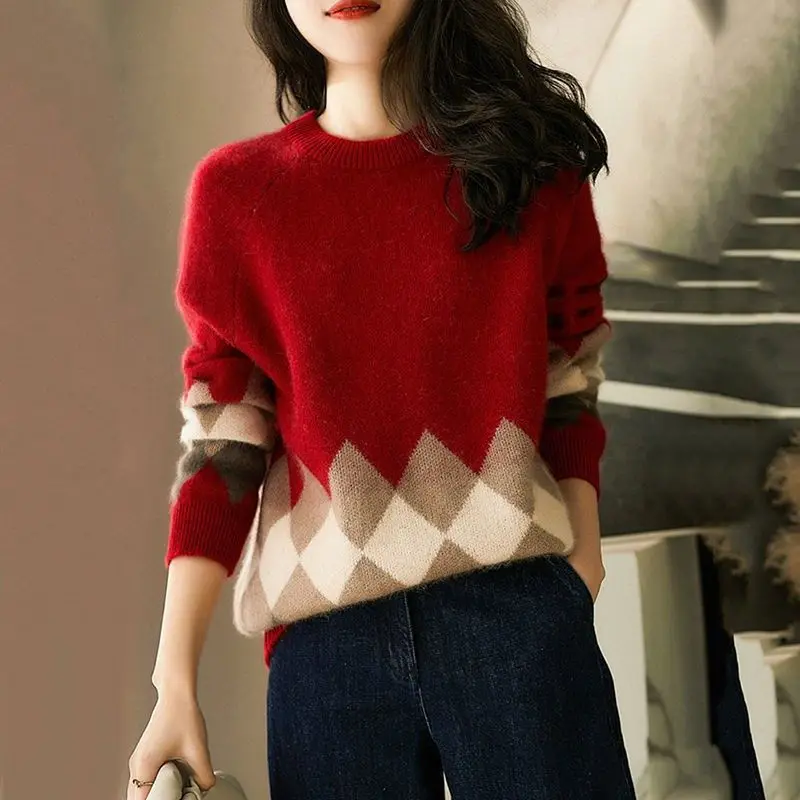 Large Size Solid Color Sweater Women Autumn Winter Loose O-neck Long Sleeve Knitwear Fashion All-match Simplicity Knitting Tops