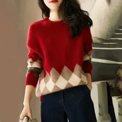 Large Size Solid Color Sweater Women Autumn Winter Loose O-neck Long Sleeve Knitwear Fashion All-match Simplicity Knitting Tops