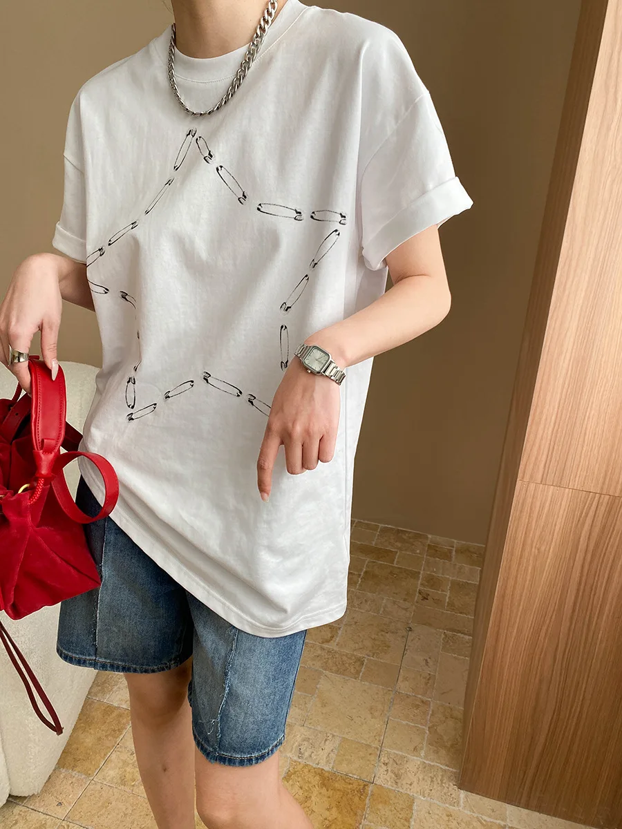 

Spring and summer women's casual printed round neck short sleeved loose T-shirt